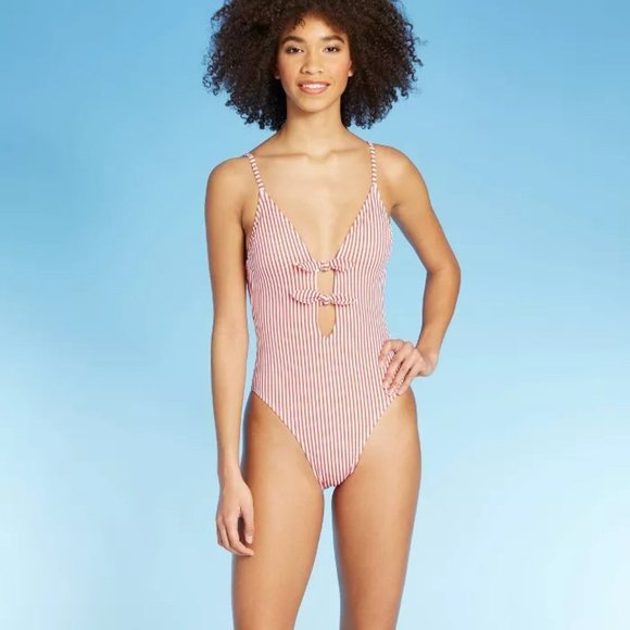 Xhilaration Other - Xhilaration Red Striped Bow One Piece Swimsuit